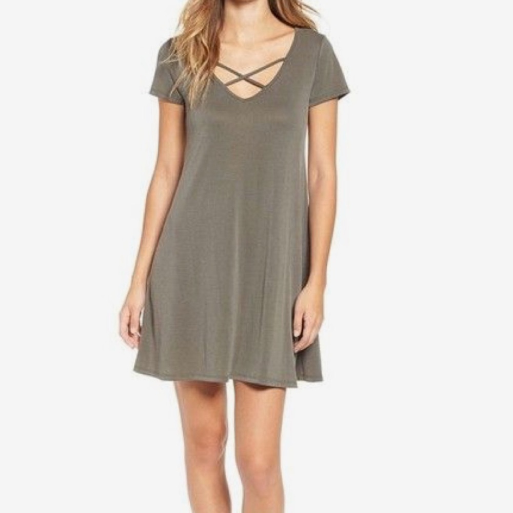 Socialite Criss Cross Teeshirt Dress Army Green